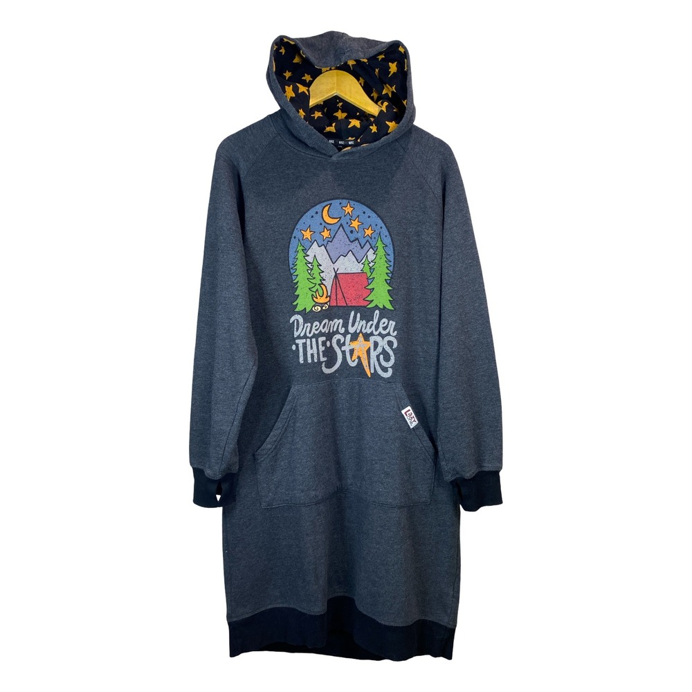 Lazy One Sleep Hoodie Dream Under The Stars Gray Camping Nightgown Women SM